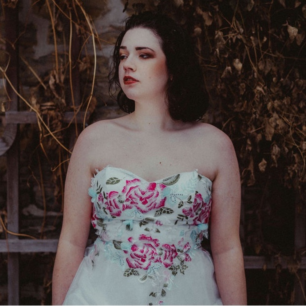 EUC Strapless Embroidered Prom Dress
